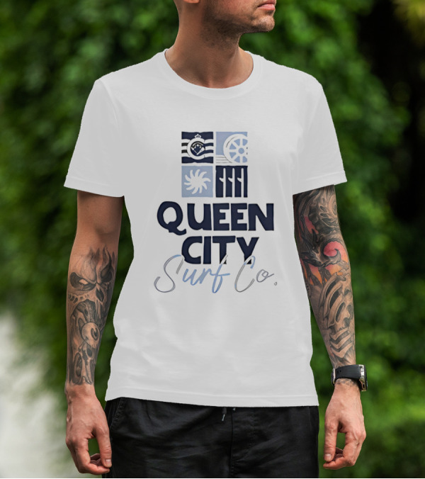 Queen City Surf Co Ocean Waves And Nautical Wheel Adventure T-Shirt