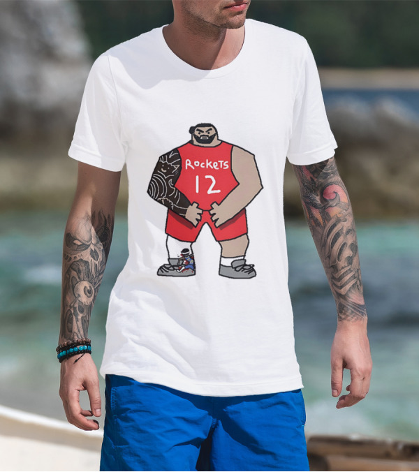 Houston Rockets Cartoon Figure No.12 Basketball Steven Adams T-Shirt
