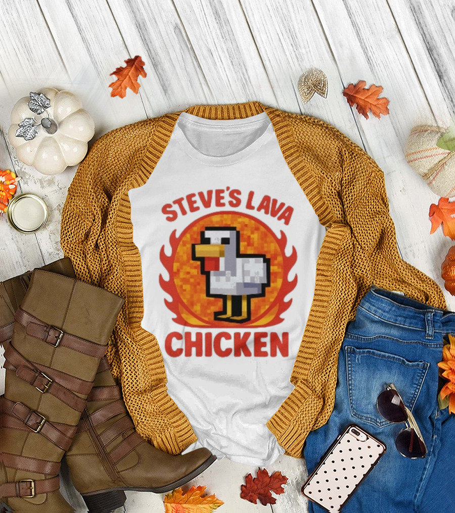 Steve's Lava Chicken Pixelated Minecraft Style T-Shirt