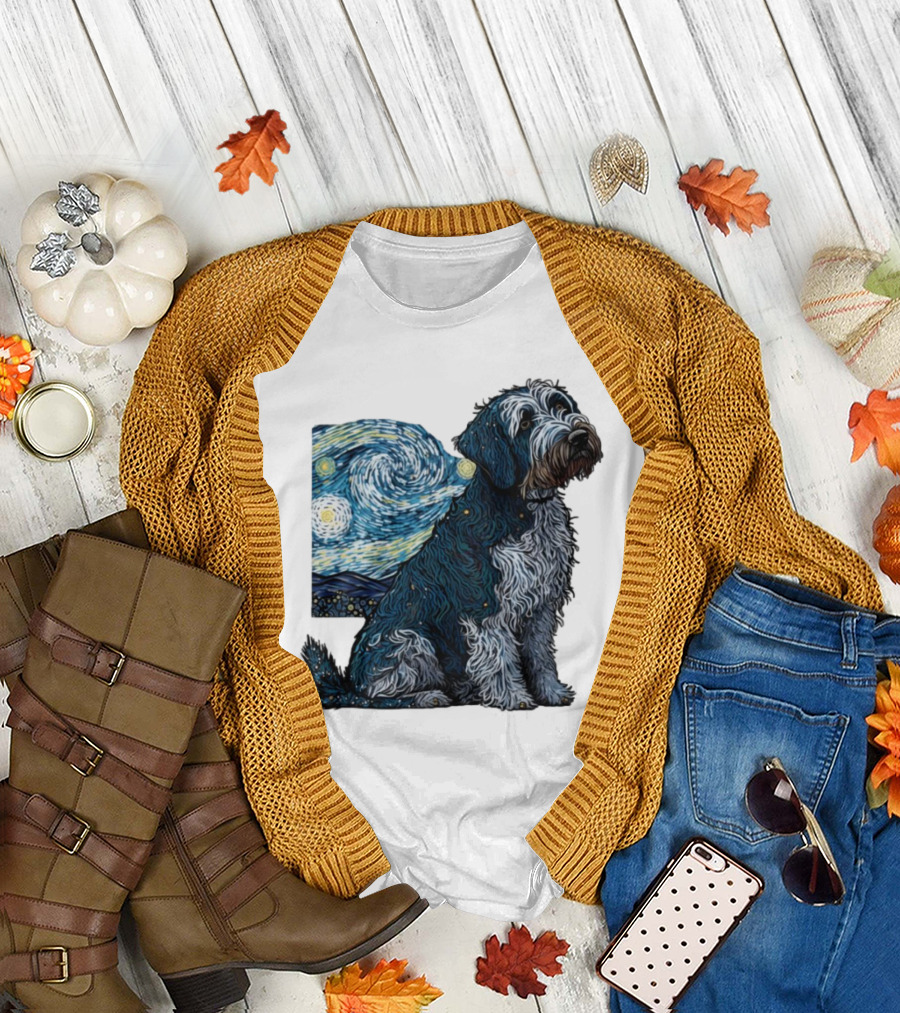 Van Gogh Starry Night Dog Painting Style T-Shirt