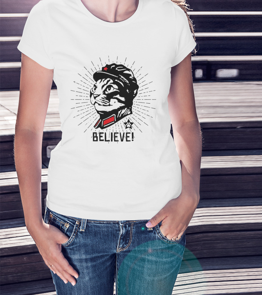 Trust Cat Chairman Believe Red Star Motivational Feline T-Shirt