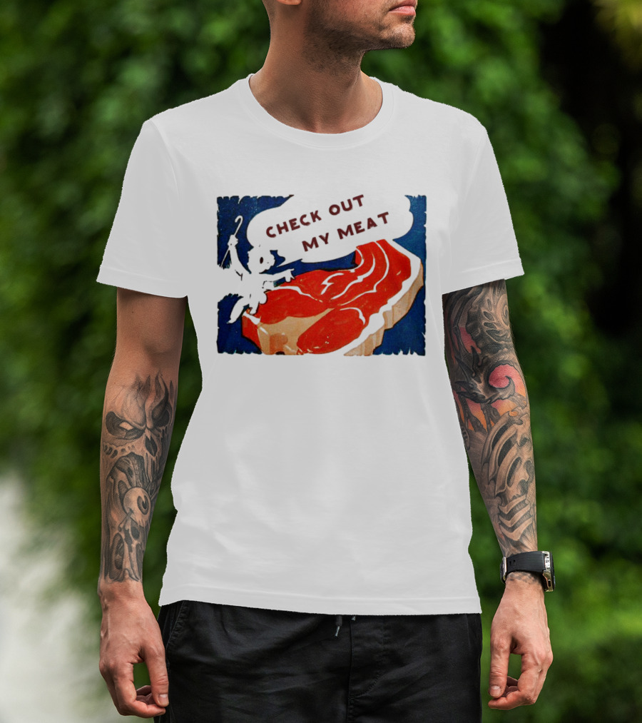 Vintage Check Out My Meat Steak Illustration T-Shirt