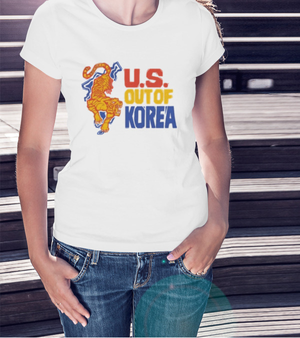 U.S. Out Of Korea Tiger Graphic Retro Style T-Shirt