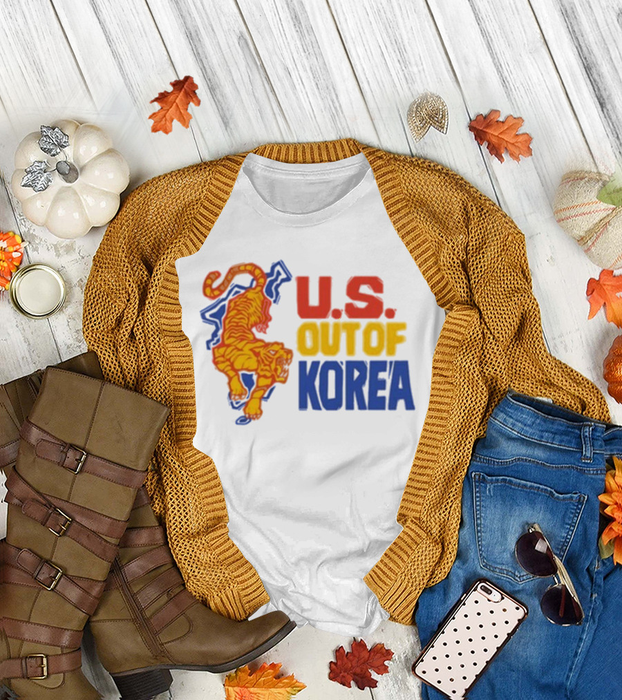 U.S. Out Of Korea Tiger Graphic Retro Style T-Shirt