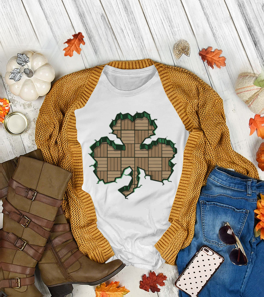 Smashed Shamrock Parquet Hardwood Basketball Court Pattern T-Shirt