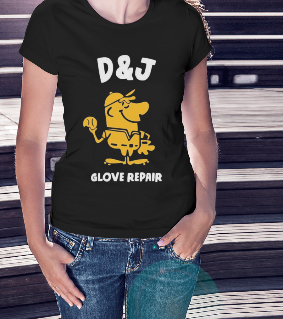 D&J Glove Repair Baseball Character With Cap And Ball T-Shirt