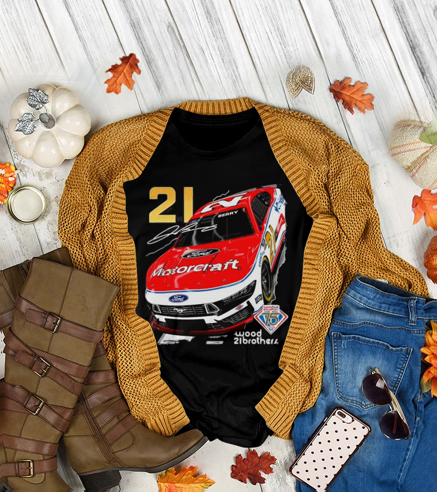 Josh Berry Motorcraft Ford 21 NASCAR Wood Brothers 75th Anniversary T-Shirt