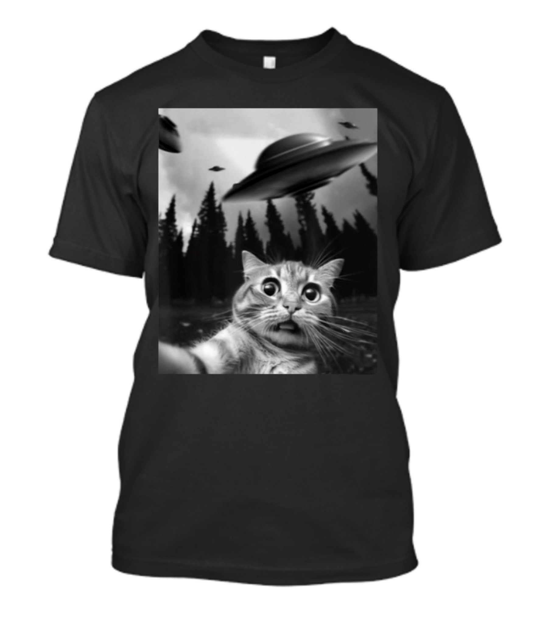 Keith Hernandez Cat Selfie UFO Forest Scene T-Shirt