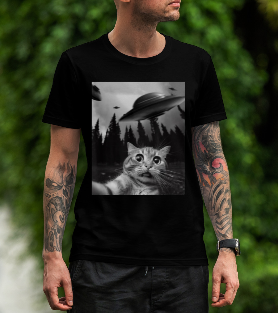 Keith Hernandez Cat Selfie UFO Forest Scene T-Shirt