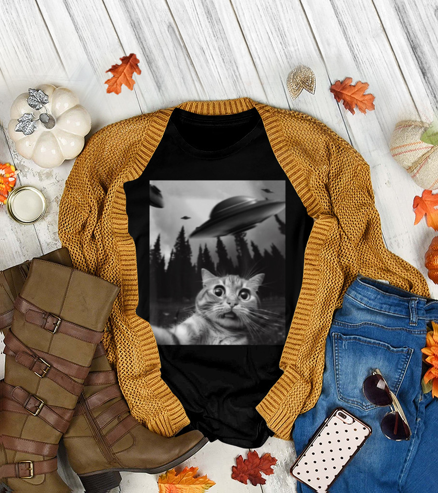 Keith Hernandez Cat Selfie UFO Forest Scene T-Shirt