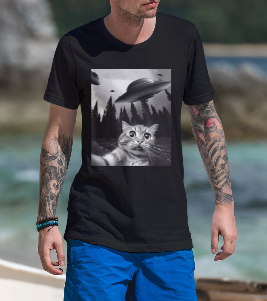 Keith Hernandez Cat Selfie UFO Forest Scene T-Shirt