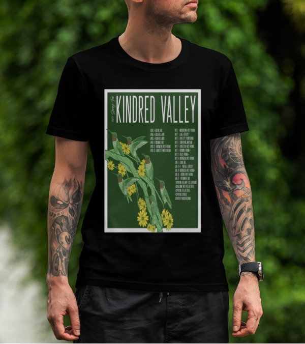Kindred Valley 2025 Spring Tour Dates With Hummingbirds And Flowers T-Shirt