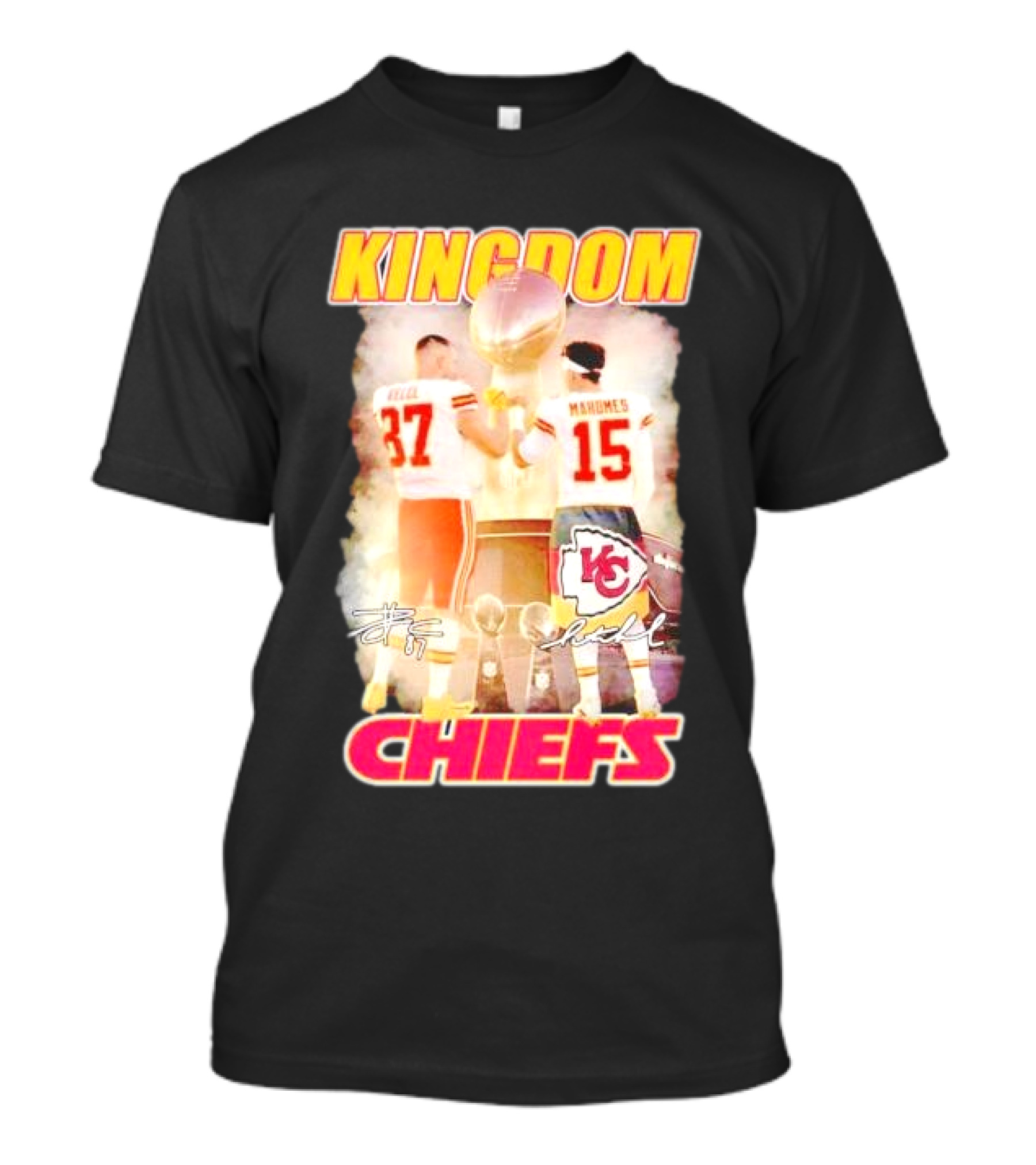Kingdom Kansas City Chiefs Kelce Mahomes Signatures Championship Trophy T-Shirt