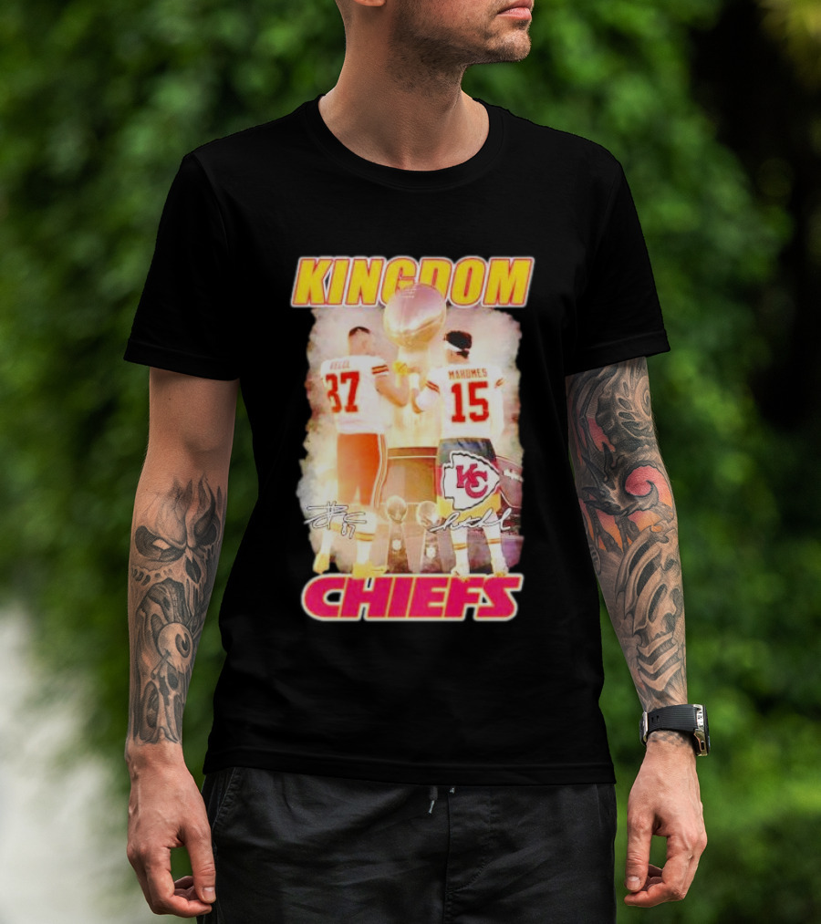 Kingdom Kansas City Chiefs Kelce Mahomes Signatures Championship Trophy T-Shirt