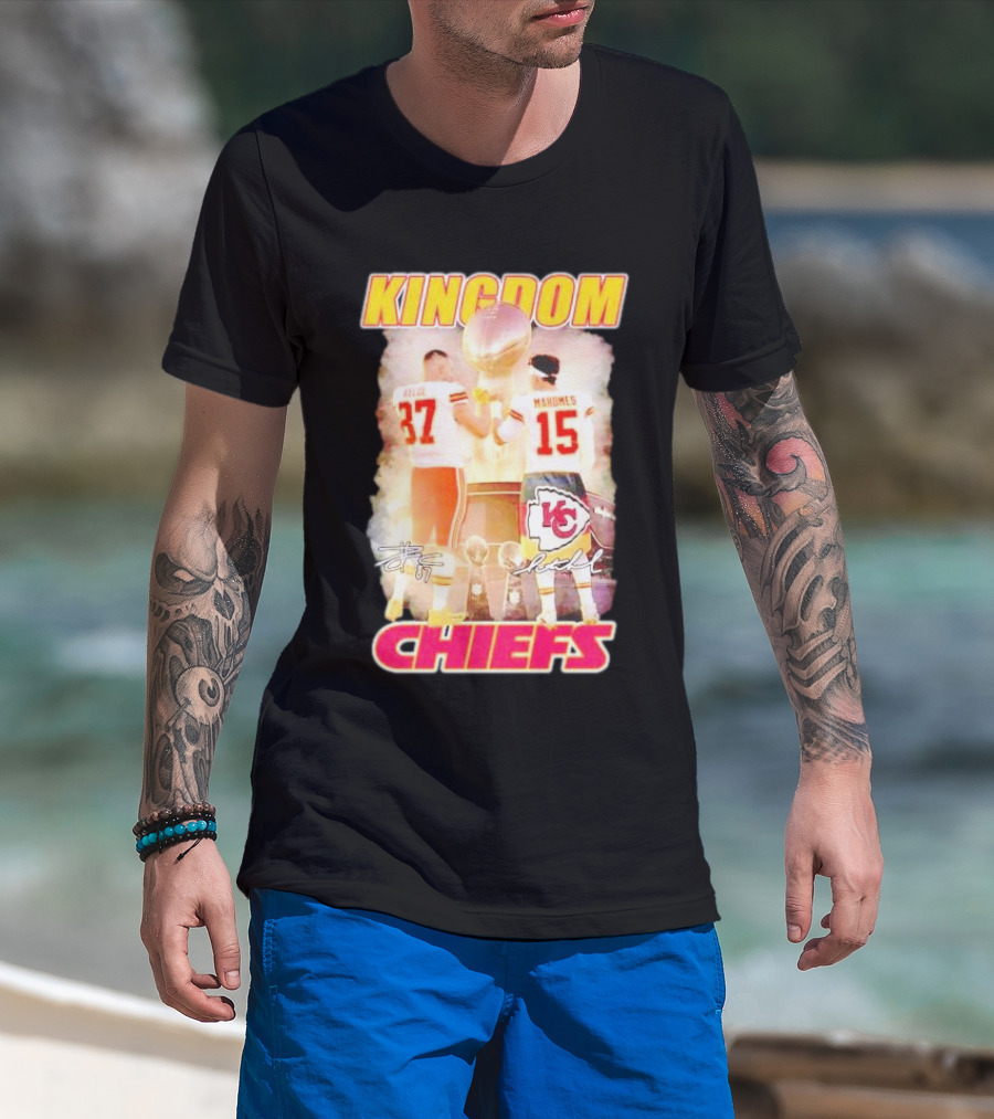 Kingdom Kansas City Chiefs Kelce Mahomes Signatures Championship Trophy T-Shirt
