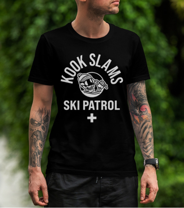 Kook Slams Ski Patrol Skeleton With Snow Goggles And Beanie T-Shirt