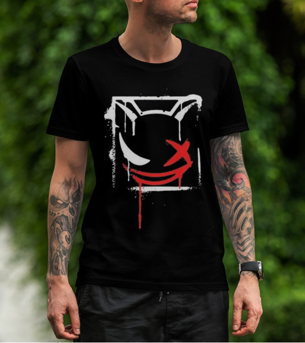 Kreekcraft Graffiti Smiling Face With Dripping Red X T-Shirt