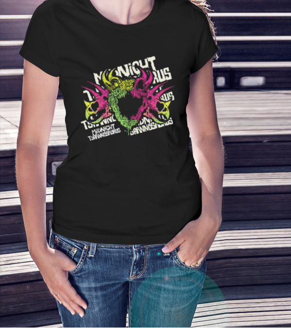 KT8 Midnight Tyrannosaurus Neon Pink Green Skull Illustration T-Shirt