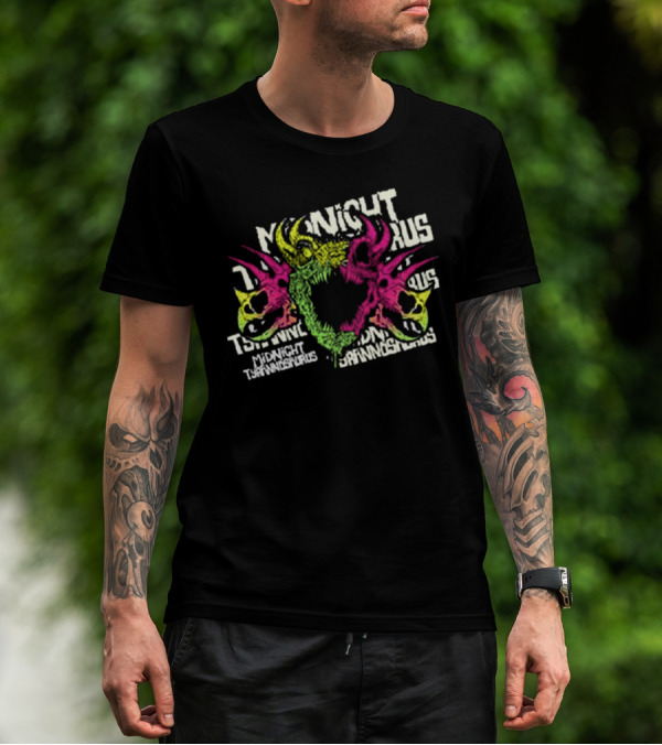 KT8 Midnight Tyrannosaurus Neon Pink Green Skull Illustration T-Shirt