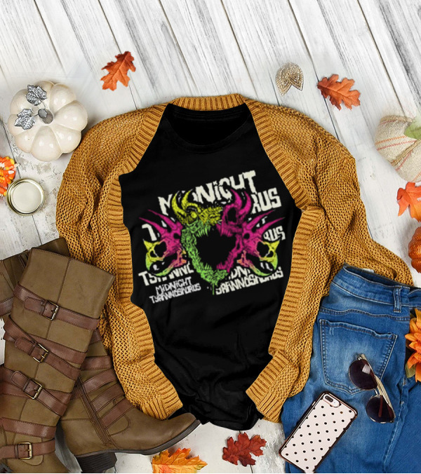 KT8 Midnight Tyrannosaurus Neon Pink Green Skull Illustration T-Shirt