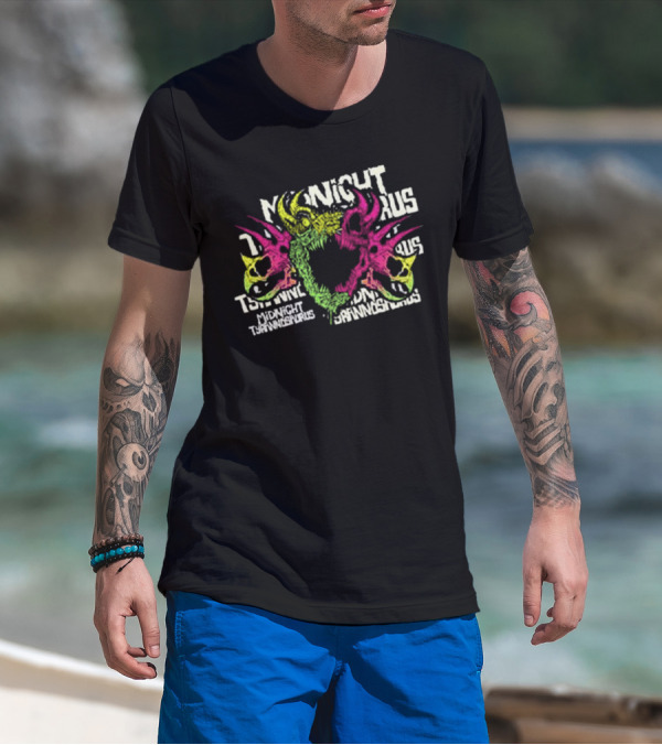 KT8 Midnight Tyrannosaurus Neon Pink Green Skull Illustration T-Shirt