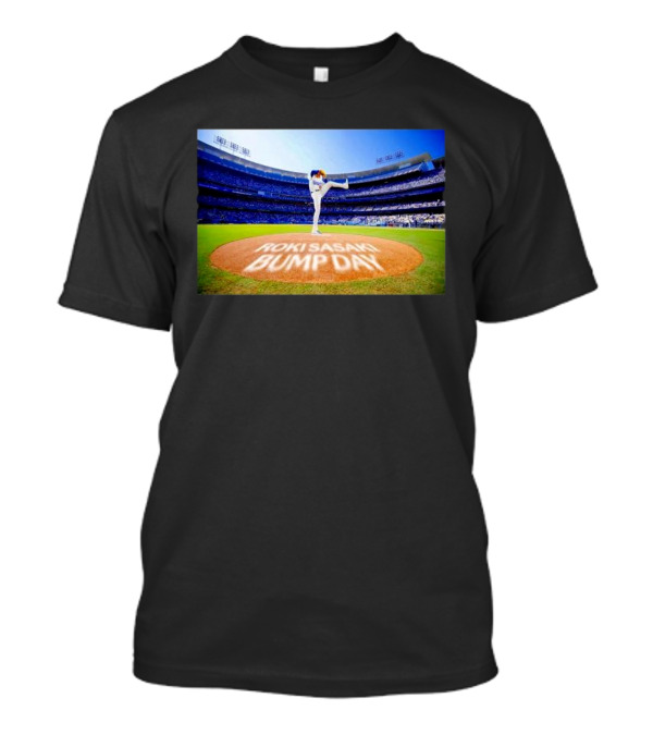 Los Angeles Dodgers Roki Sasaki Pitching Action Bump Day Celebration T-Shirt