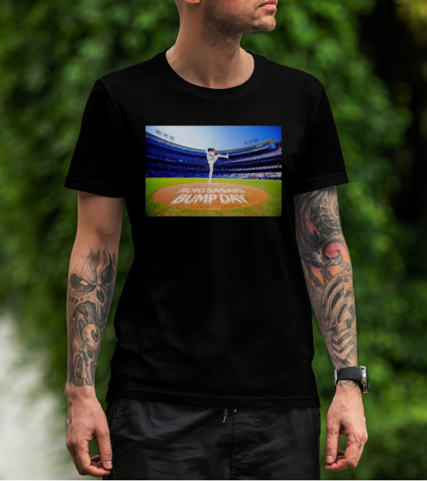 Los Angeles Dodgers Roki Sasaki Pitching Action Bump Day Celebration T-Shirt