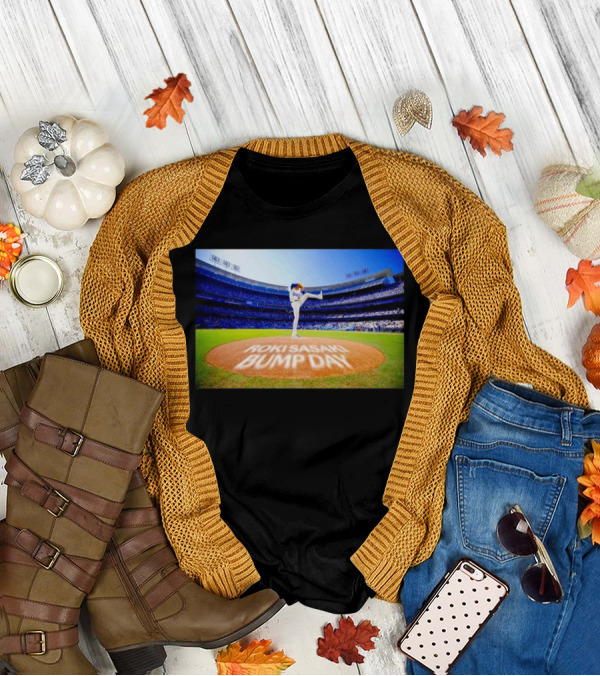 Los Angeles Dodgers Roki Sasaki Pitching Action Bump Day Celebration T-Shirt