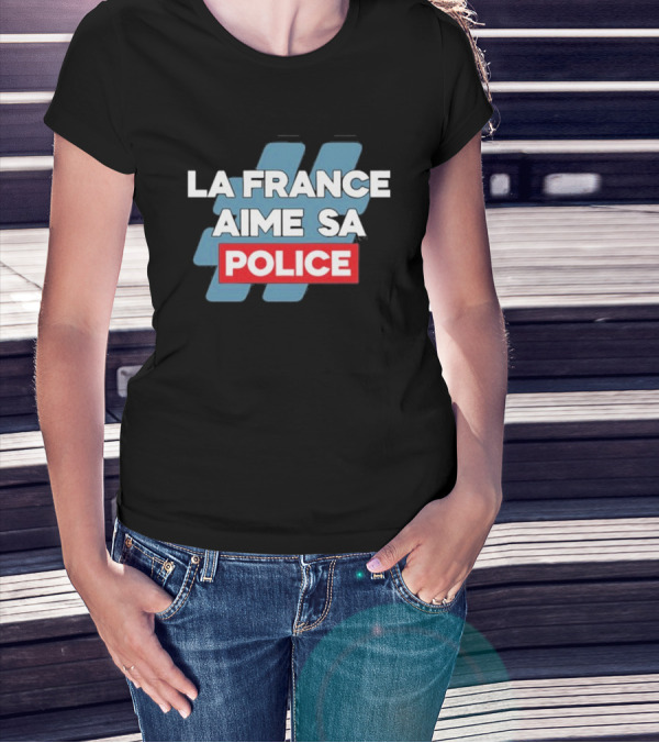 La France Aime Sa Police Hashtag Red Rectangle T-Shirt