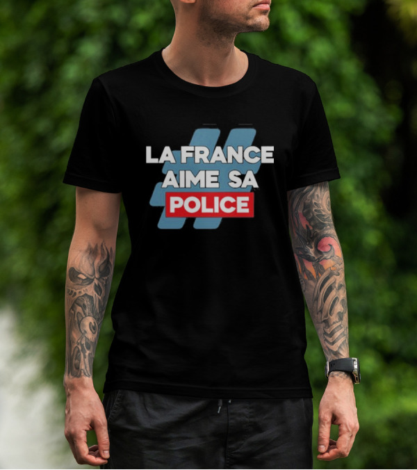 La France Aime Sa Police Hashtag Red Rectangle T-Shirt