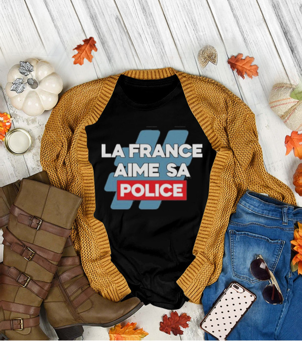 La France Aime Sa Police Hashtag Red Rectangle T-Shirt