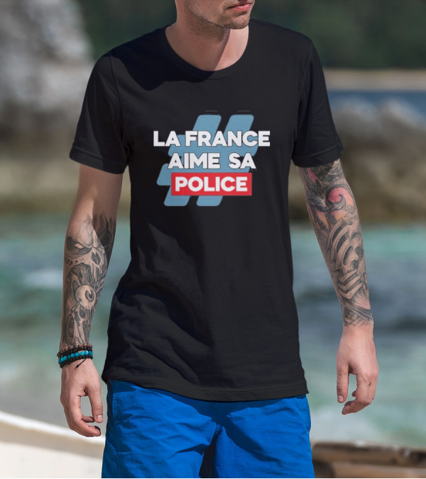 La France Aime Sa Police Hashtag Red Rectangle T-Shirt