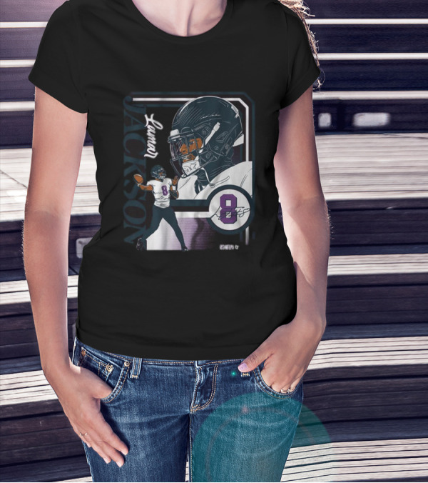Lamar Jackson Baltimore Ravens NFL Football Number 8 Collage Frame T-Shirt