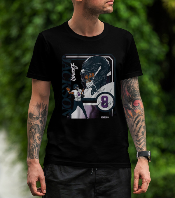 Lamar Jackson Baltimore Ravens NFL Football Number 8 Collage Frame T-Shirt