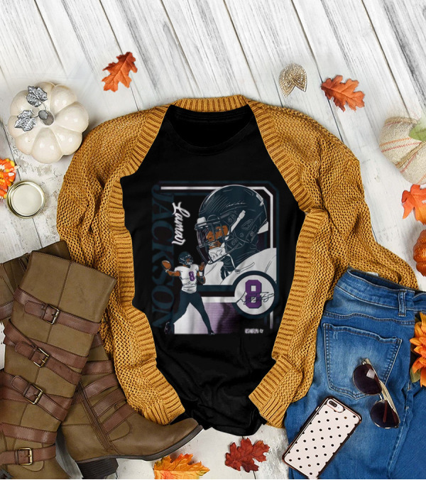 Lamar Jackson Baltimore Ravens NFL Football Number 8 Collage Frame T-Shirt