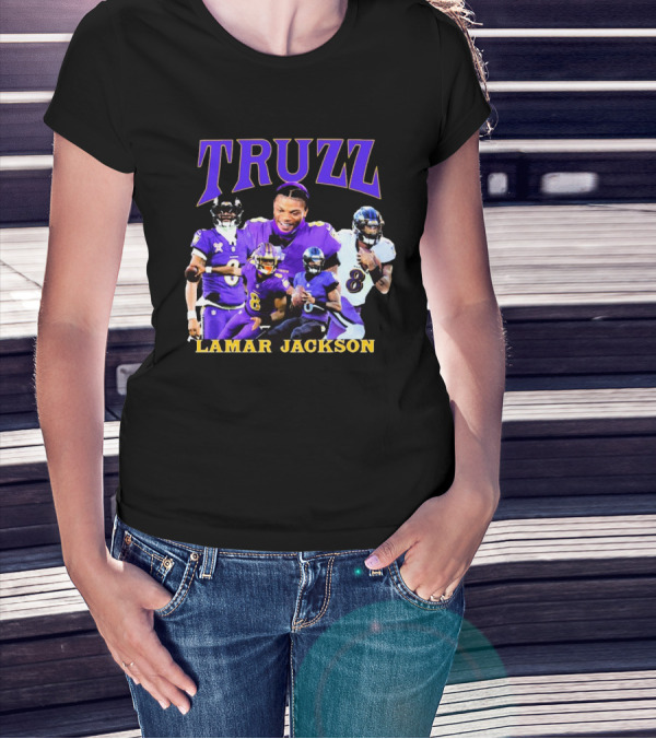 Truzz Lamar Jackson Baltimore Ravens Number 8 NFL Football T-Shirt