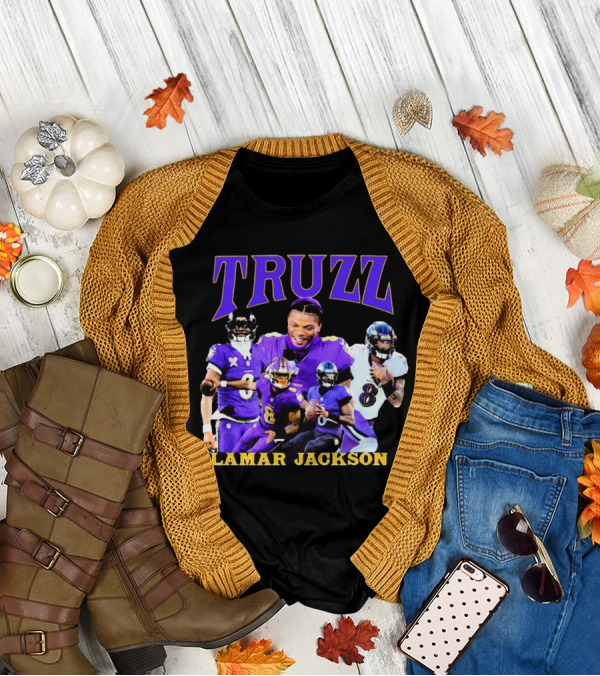 Truzz Lamar Jackson Baltimore Ravens Number 8 NFL Football T-Shirt