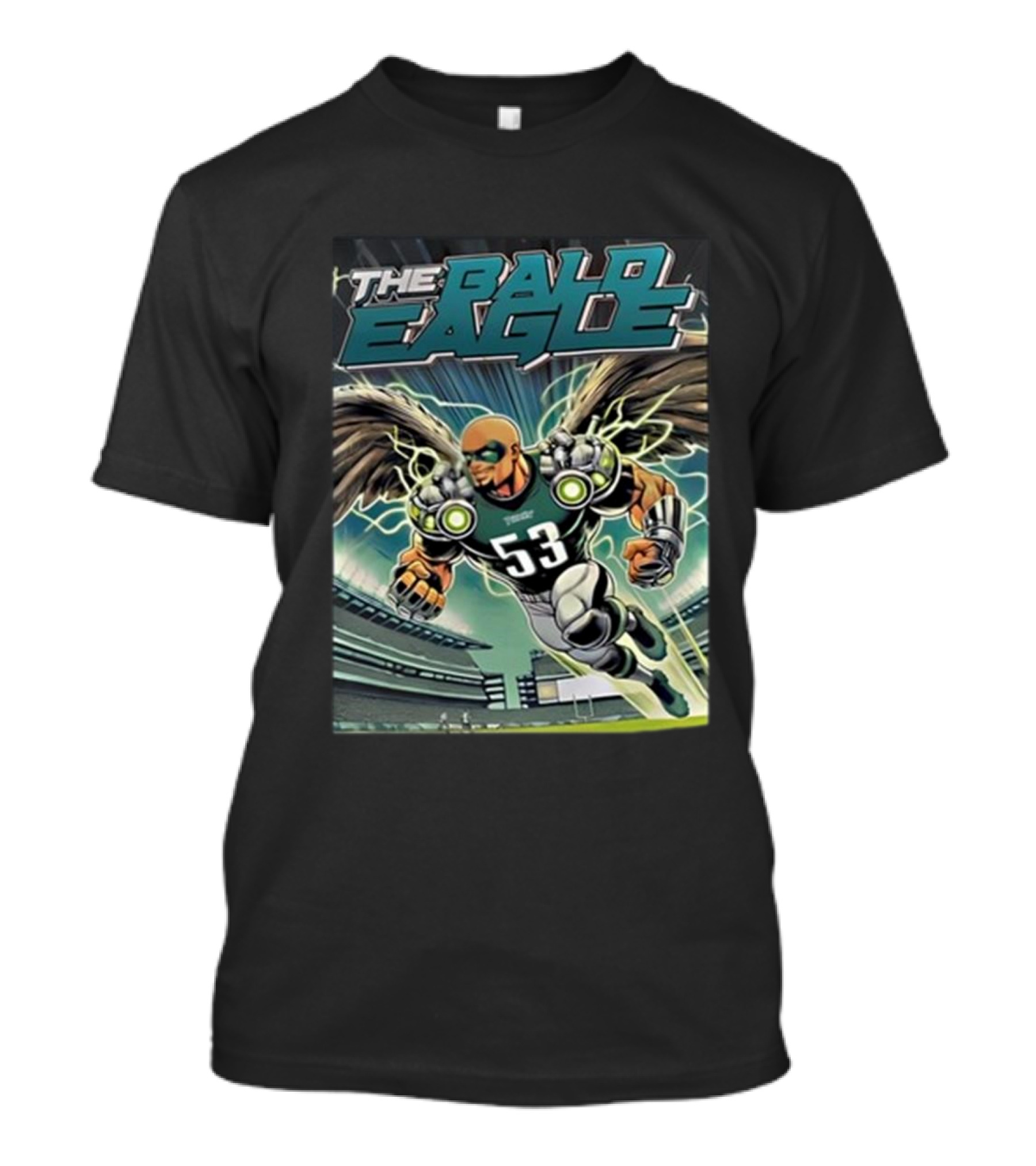 Landon Dickerson Philadelphia Eagles The Bald Eagle Zack Baun 53 Superhero Stadium T-Shirt