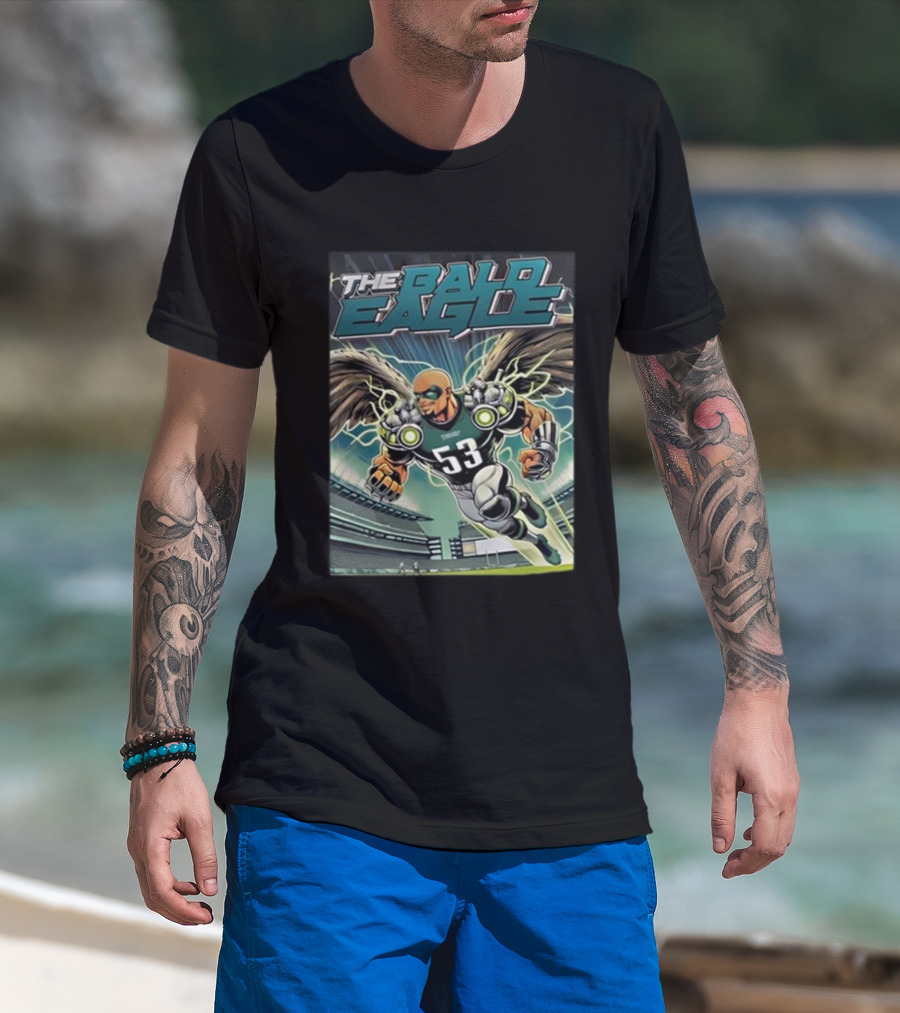 Landon Dickerson Philadelphia Eagles The Bald Eagle Zack Baun 53 Superhero Stadium T-Shirt