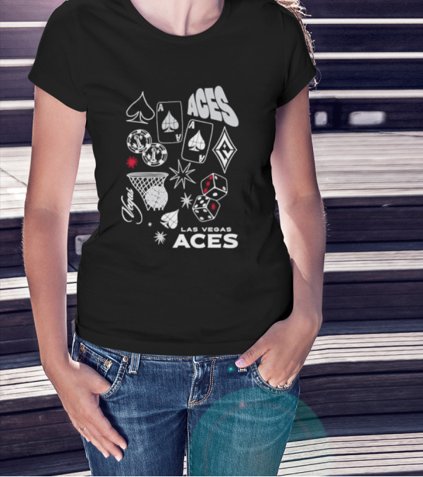 Las Vegas Aces Playing Cards Dice Basketball Hoop Casino Elements T-Shirt