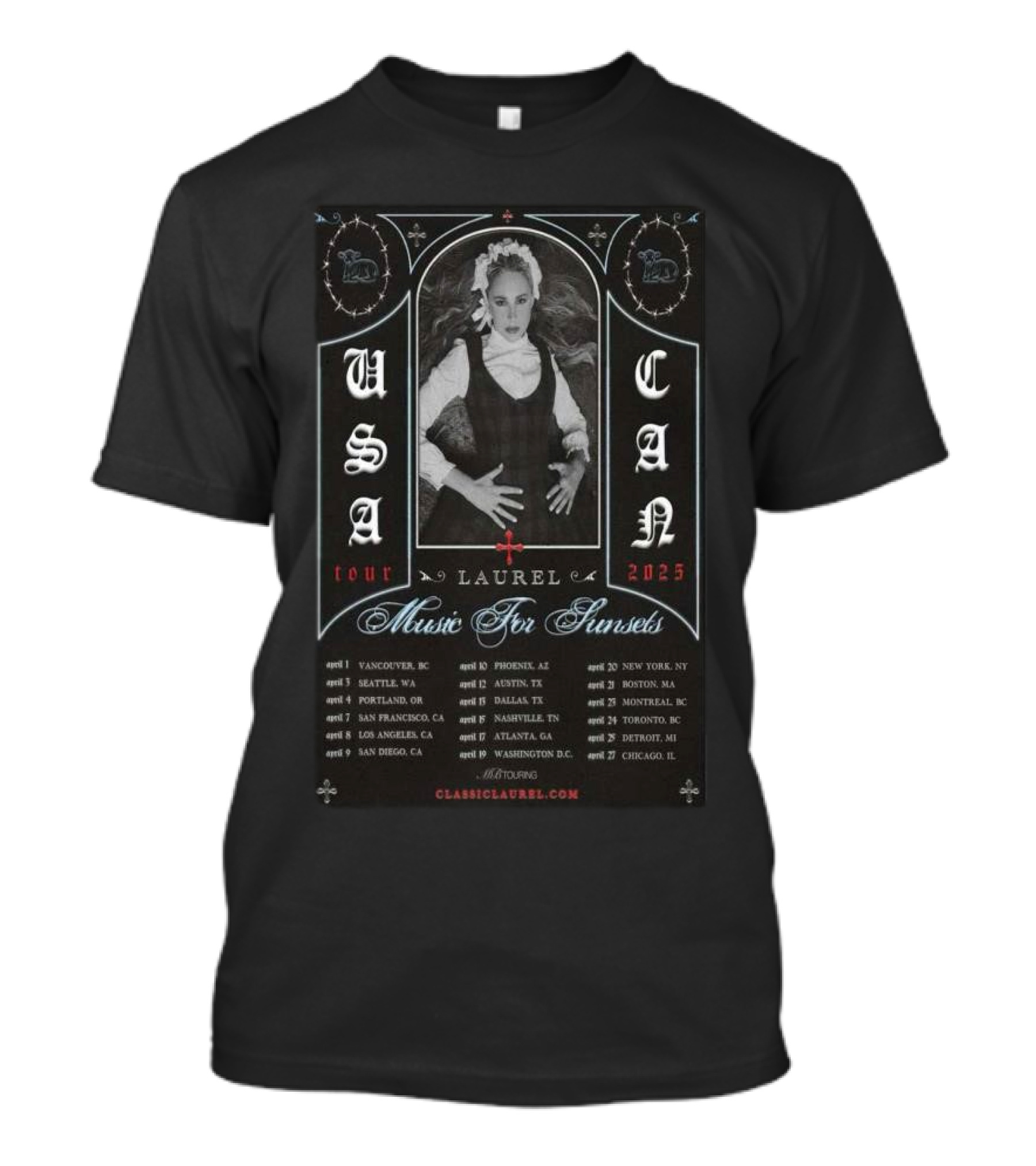 Laurel USA Canada Tour 2025 Music For Sunsets April Dates Classiclaurel.com T-Shirt