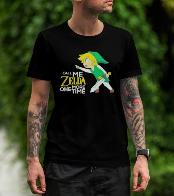 Call Me Zelda One More Time With Green-Capped Blonde Sword Character T-Shirt
