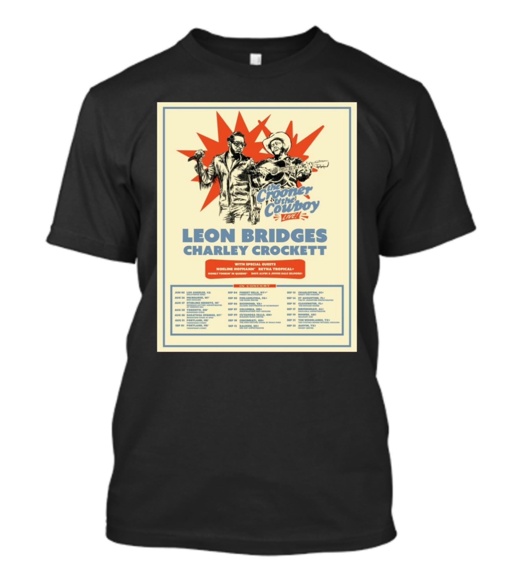 Leon Bridges Charley Crockett The Crooner And The Cowboy Live Tour 2025 With Noeline Hofmann And Reyna Tropical T-Shirt