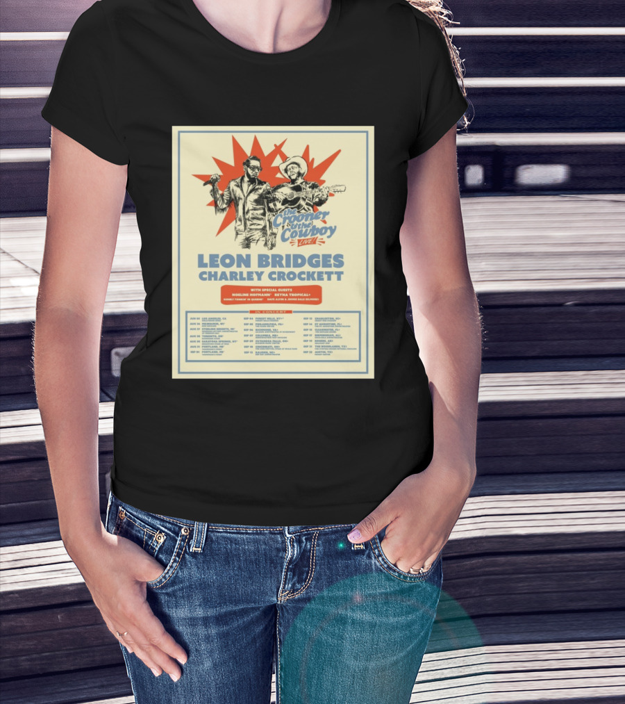 Leon Bridges Charley Crockett The Crooner And The Cowboy Live Tour 2025 With Noeline Hofmann And Reyna Tropical T-Shirt