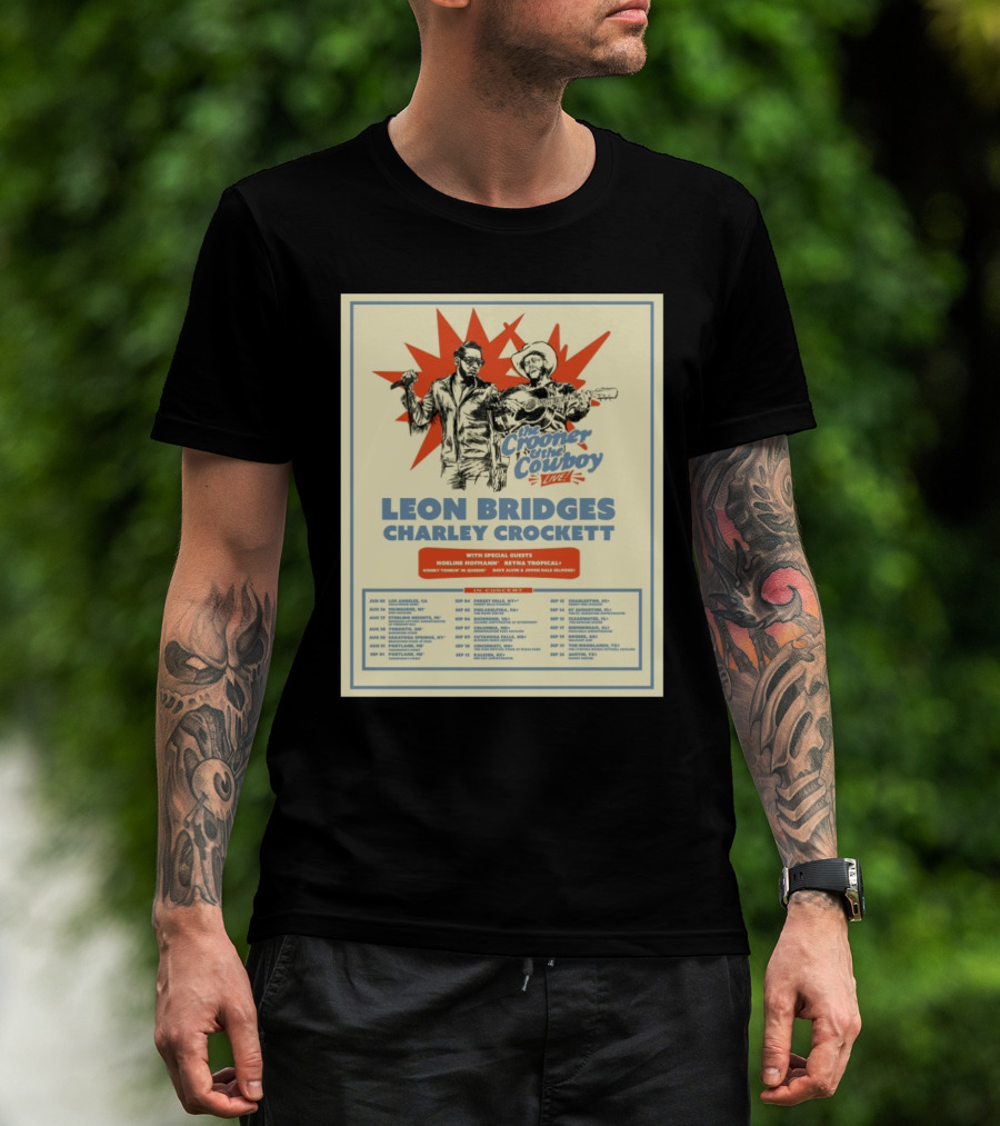 Leon Bridges Charley Crockett The Crooner And The Cowboy Live Tour 2025 With Noeline Hofmann And Reyna Tropical T-Shirt