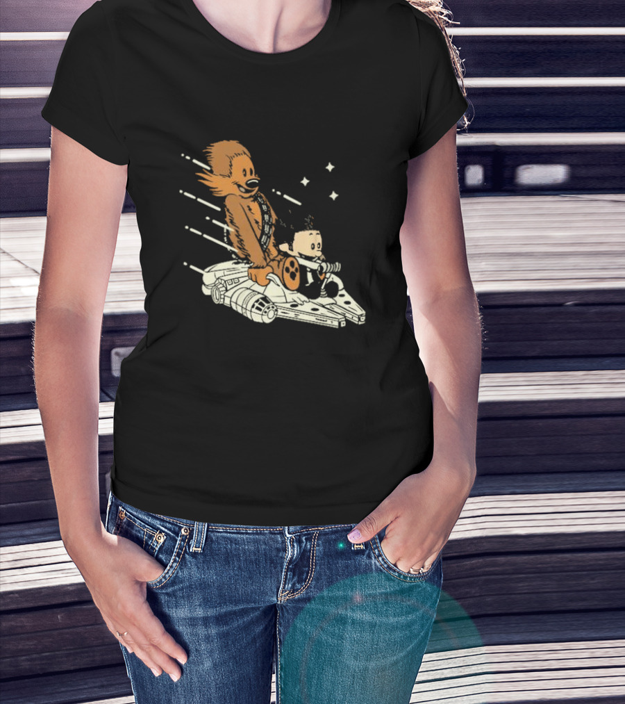 Less Than 12 Parsecs Chewbacca And Calvin Style Space Adventure T-Shirt