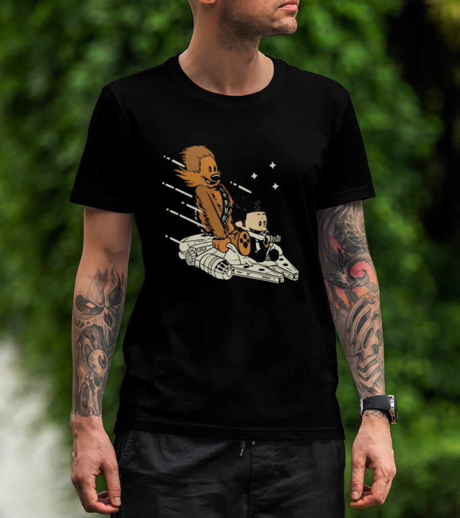 Less Than 12 Parsecs Chewbacca And Calvin Style Space Adventure T-Shirt