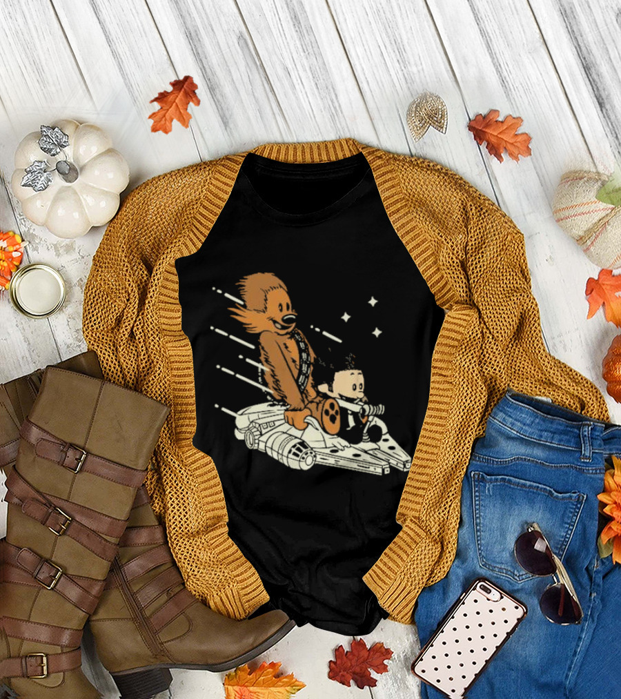 Less Than 12 Parsecs Chewbacca And Calvin Style Space Adventure T-Shirt