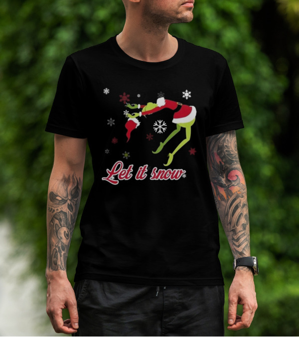 Let It Snow How The Grinch Stole Christmas Santa Hat Snowflakes T-Shirt