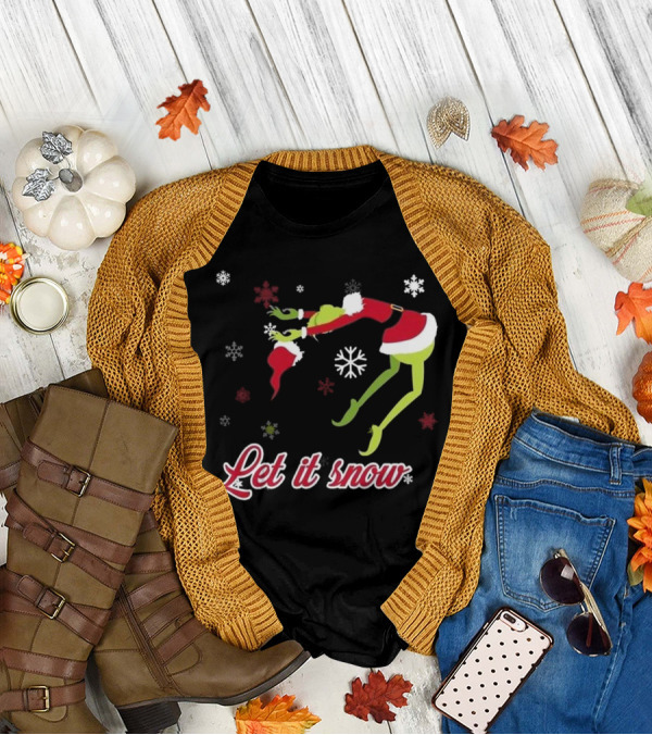 Let It Snow How The Grinch Stole Christmas Santa Hat Snowflakes T-Shirt